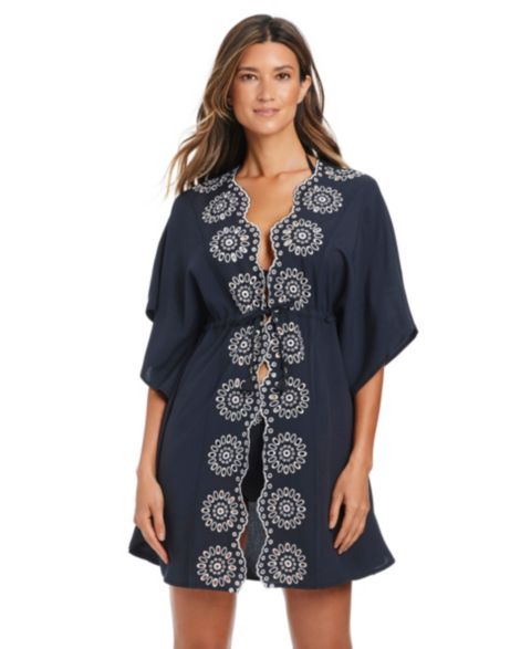 Пляжная накидка Caftan, шитьё — Bleu by Rod Beattie, цвет: Тёмно-синий / Белый