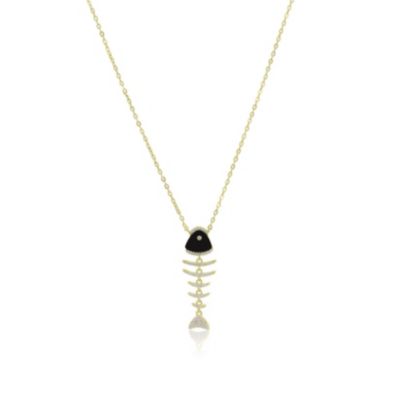 Onyx Fish Necklace 14K Gold-Plated Sterling Silver