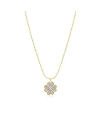 CZ Lucky Clover Necklace 14K Gold Plated Sterling Silver