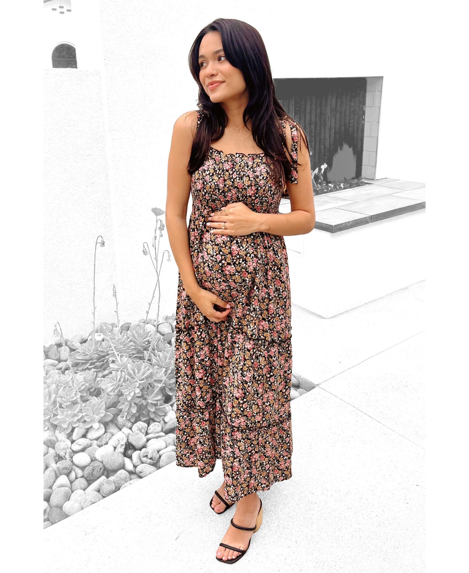 Women's Multi-Color Floral Sleeveless Tiered Maxi Dress
