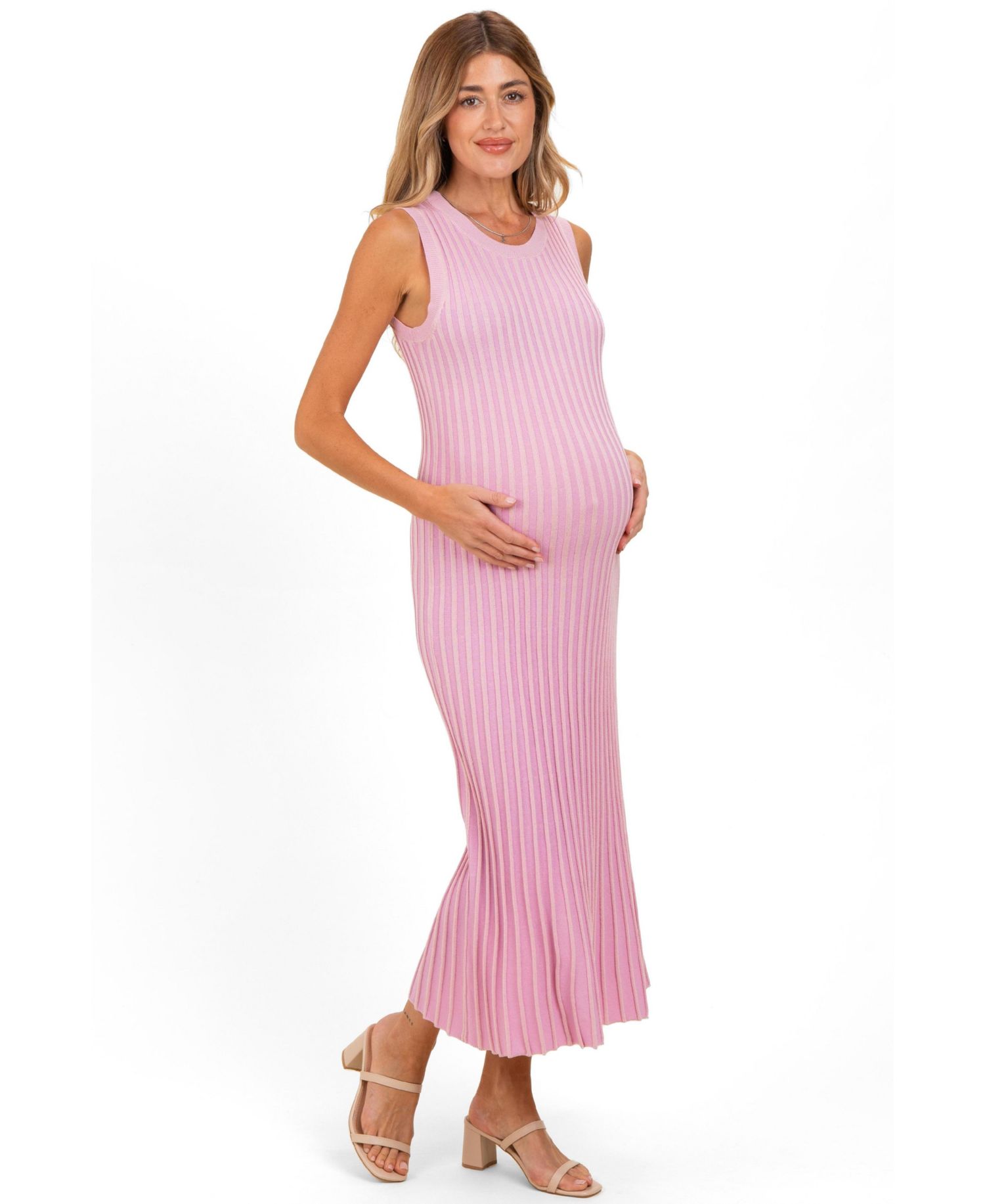 Women's Sky Blue Ribbed Knit Sleeveless Maxi Dress