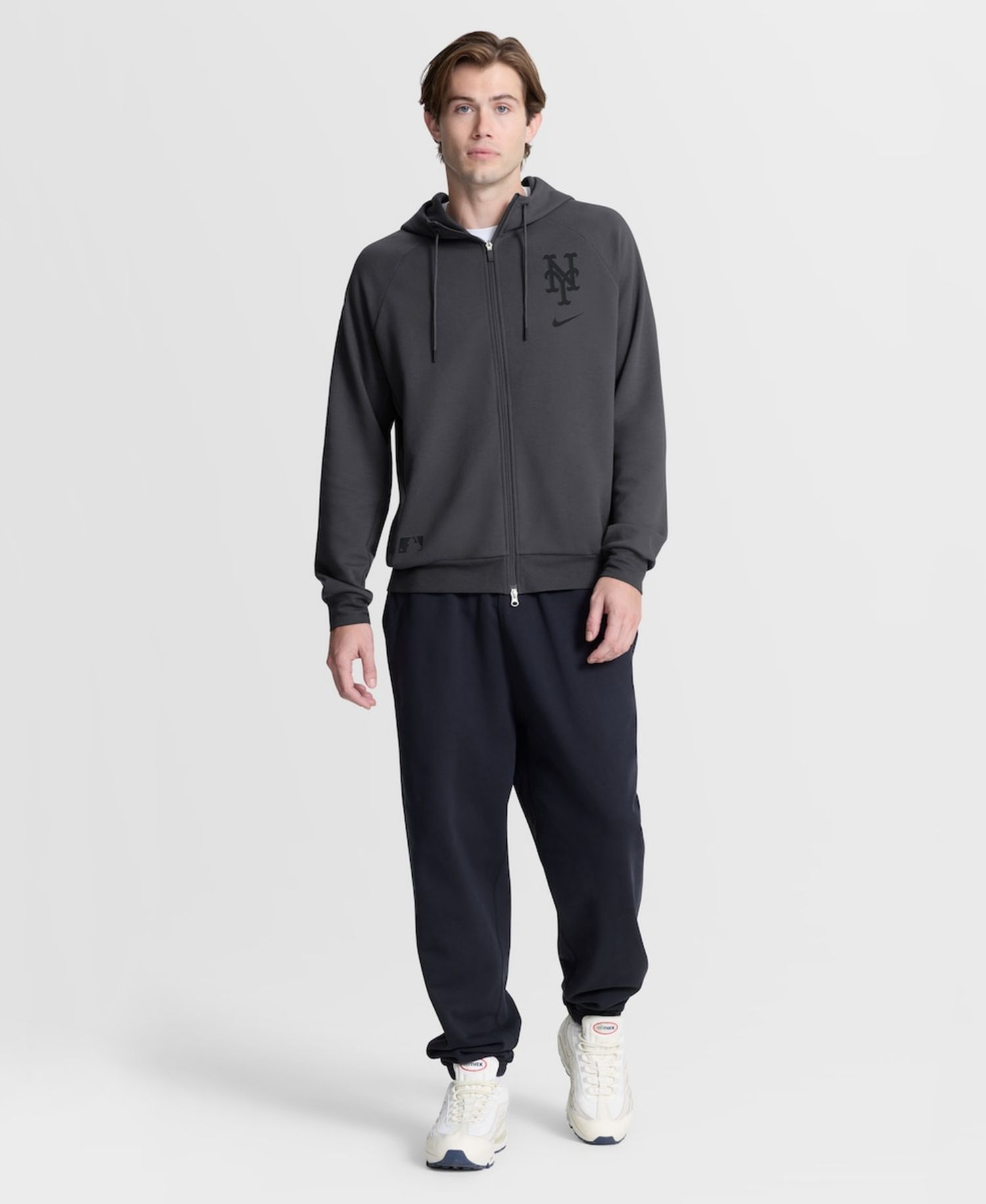 Men's Anthracite New York Mets Authentic Collection Player Raglan Dri-FIT Full-Zip Hoodie