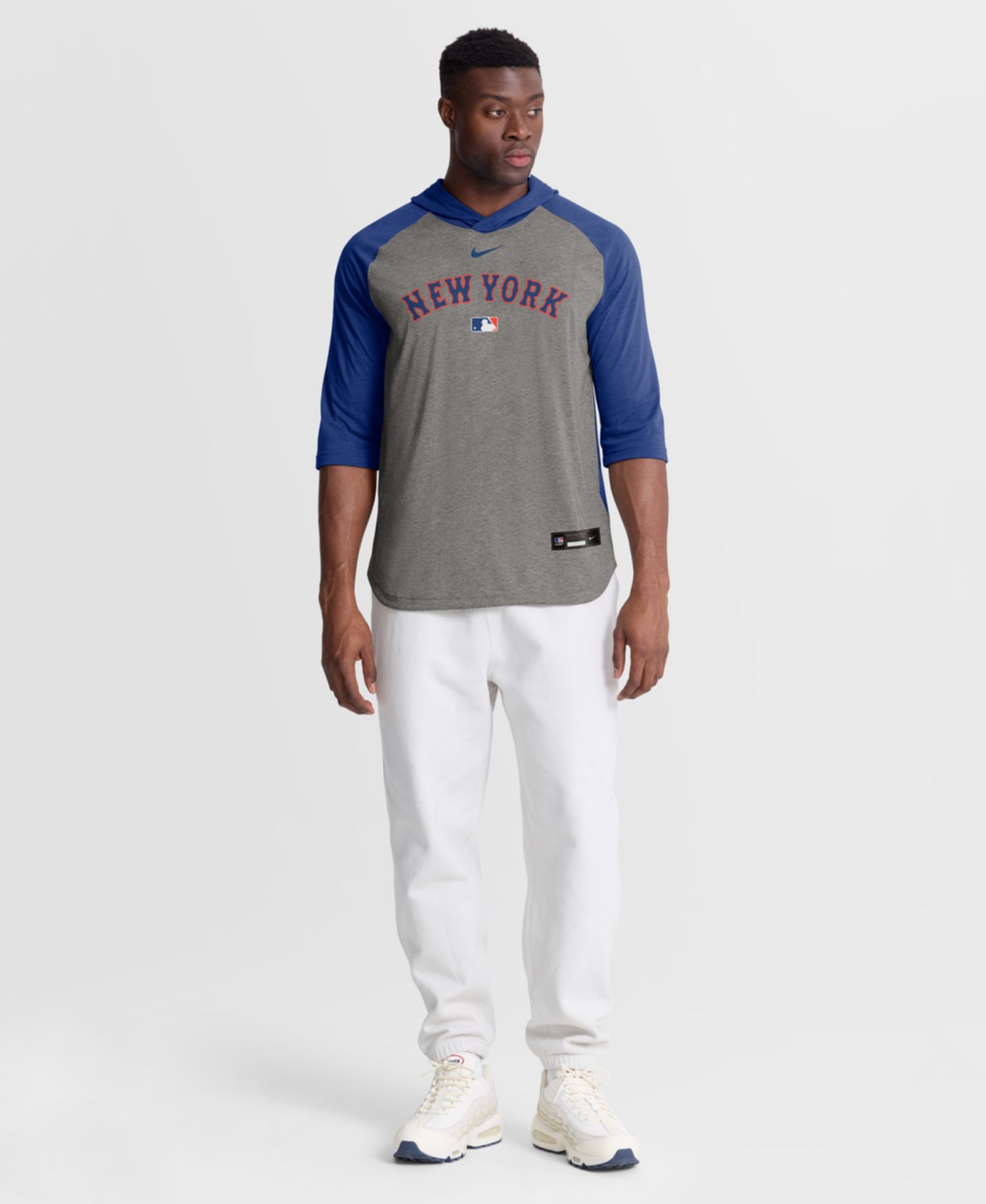Men's Gray New York Mets Authentic Collection Flux Dri-FIT Raglan 3/4-Sleeve Hoodie
