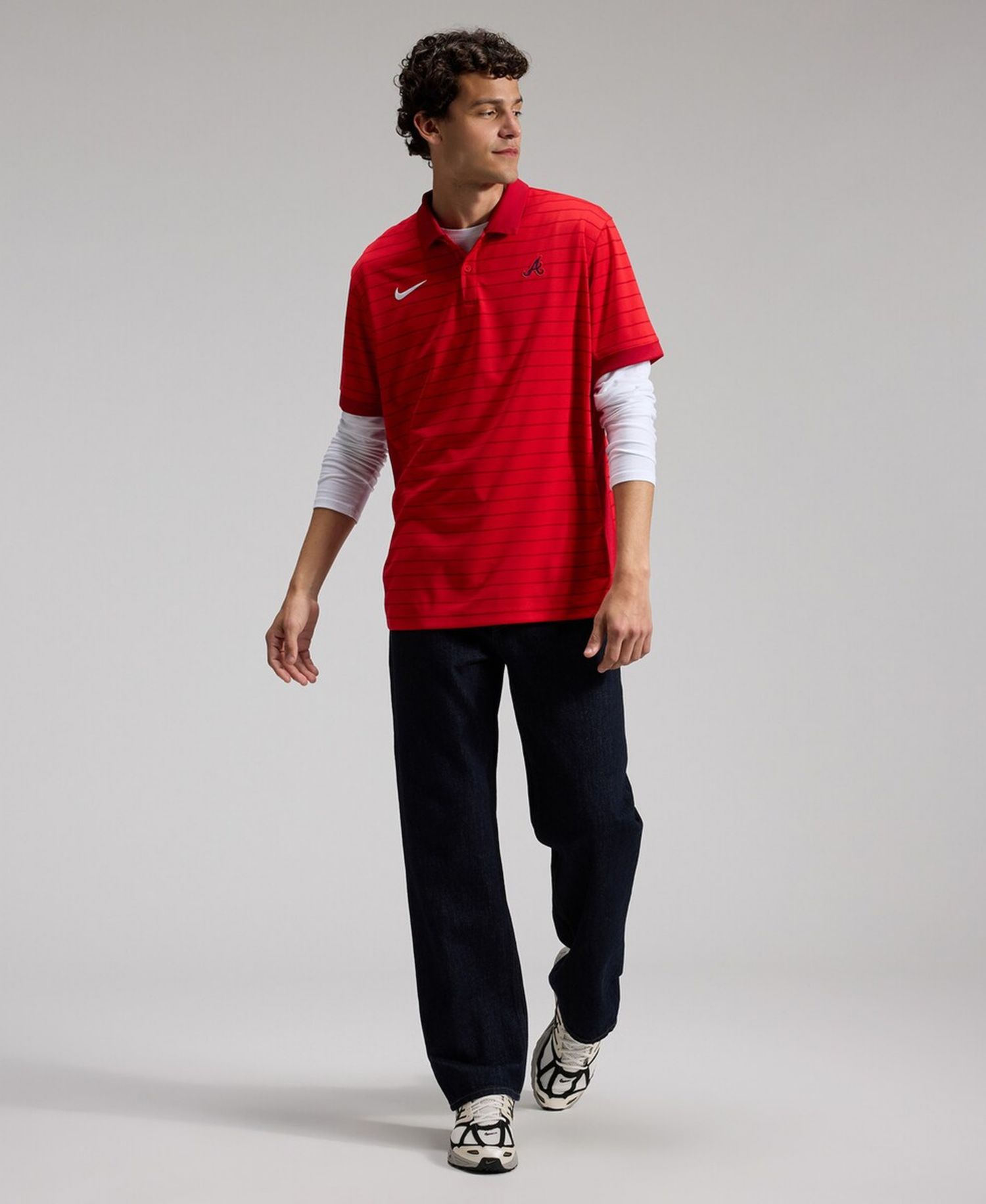 Men's Red Atlanta Braves Authentic Collection Striped Victory Dri-FIT Polo Shirt