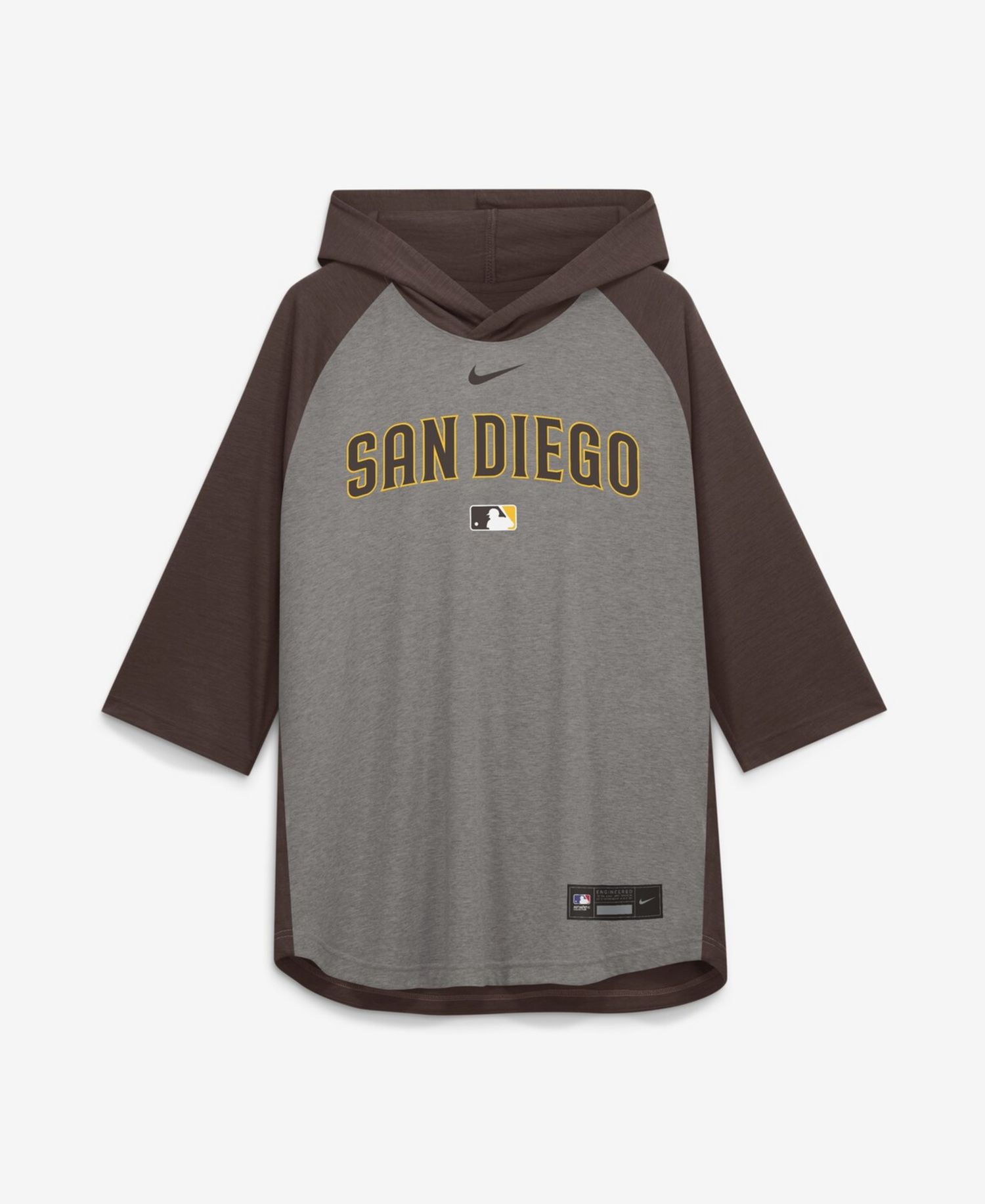 Men's Gray San Diego Padres Authentic Collection Flux Dri-FIT Raglan 3/4-Sleeve Hoodie