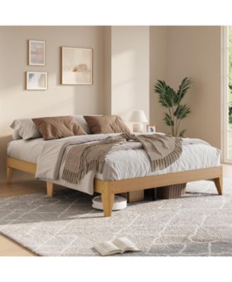 Wood Platform Bed Frame, Solid Wooden Legs and Wooden Slats Support, Sturdy Metal Central Structure, No Box Spring Needed, Easy Assembly
