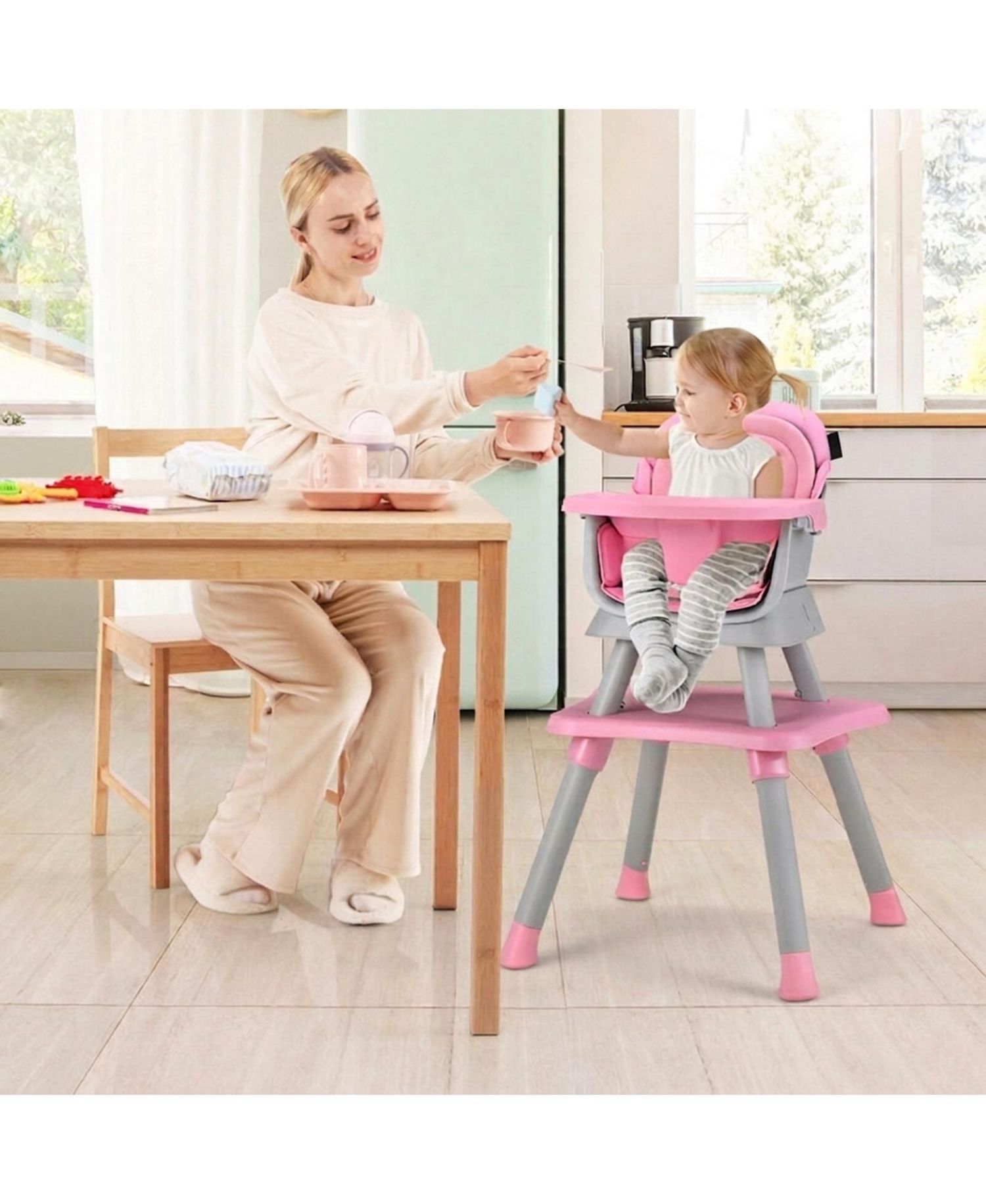 Toddler 6 in 1 Convertible High Chair with Adjustable Removable Tray and Booster