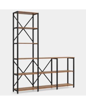 Industrial Corner Bookcase with 9 Open Ladder Shelves