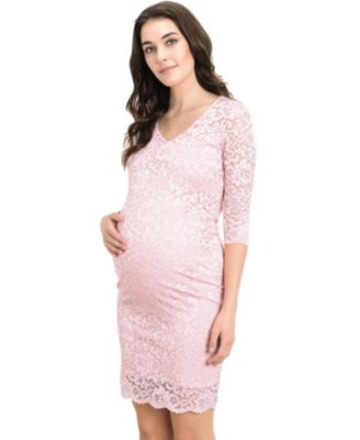 Maternity Bodycon Floral Lace Dress with 3/4 Sleeves