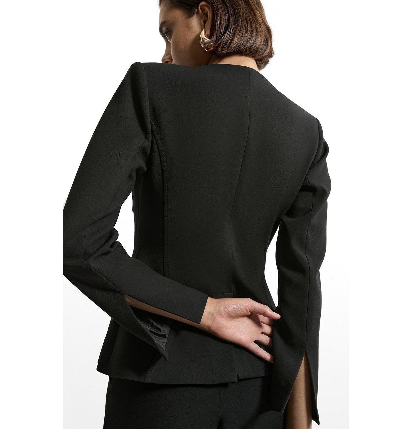 Женская куртка Karen Millen Tailored Round Neck Long Sleeve, цвет: Чёрный — фото 3
