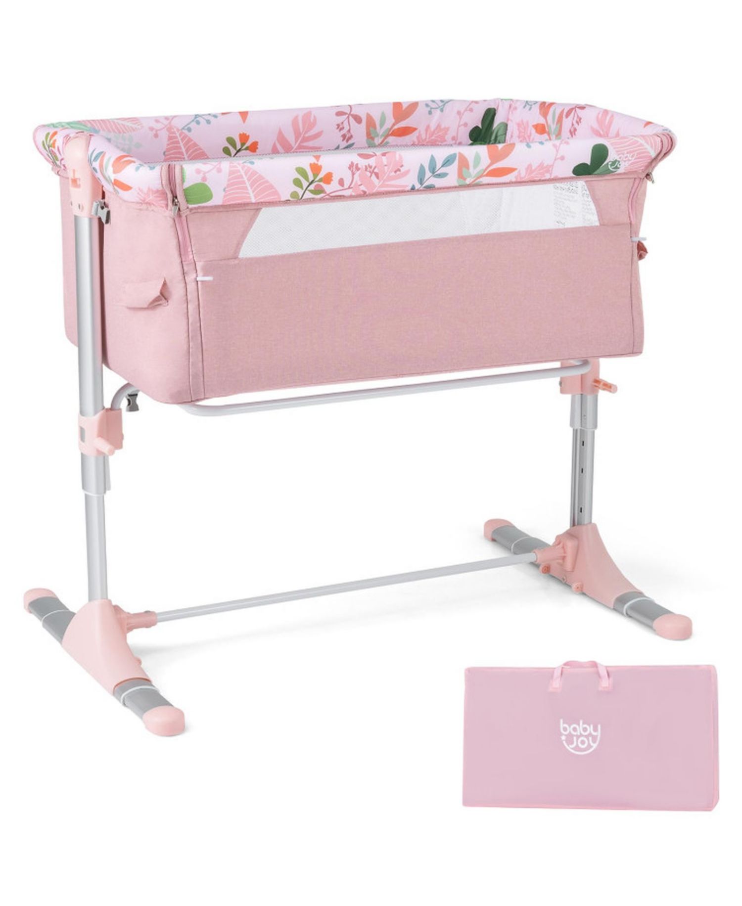 Baby Folding Bedside Bassinet Sleeper with 4 Adjustable Heights