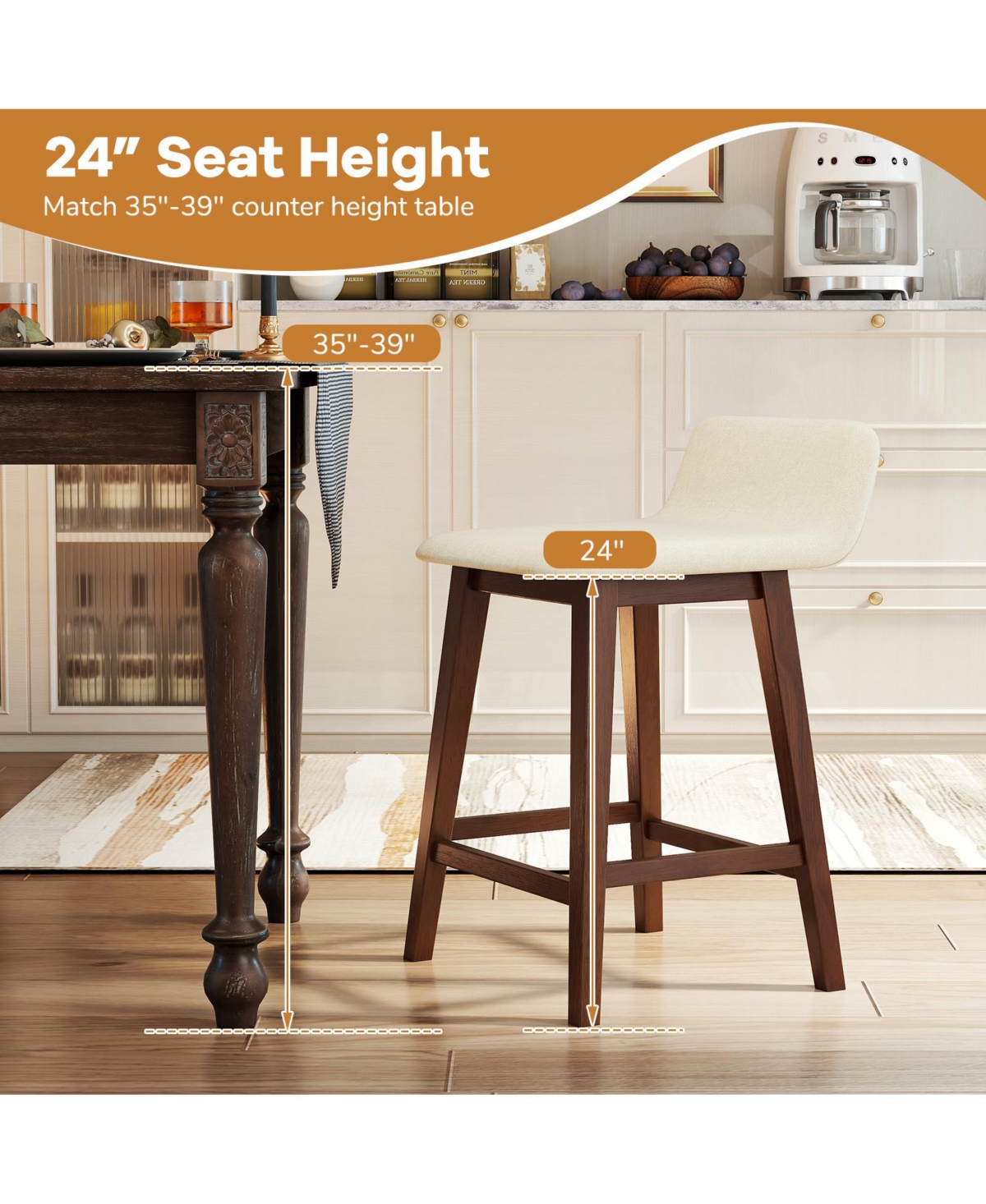 Slickblue Set of 2 Counter Height Bar Stools with Low Back Support, Kitchen Island Pub Chairs