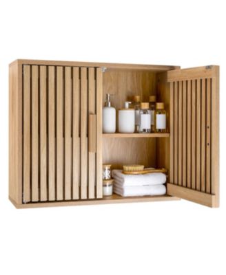 Bathroom Wall Cabinet with 2 Slatted Doors and 3 Adjustable Shelves, 24-in W