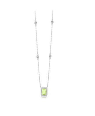 Elegant Rectangle Birthstone CZ Halo Necklace