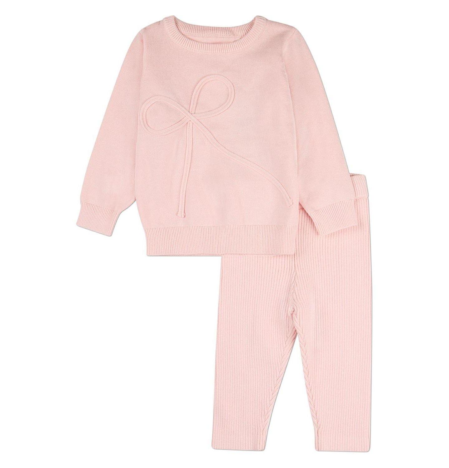 MeMoi Baby Girls 2 Piece 100 percentage Cotton Knit Set with Bow Trim, цвет: Светлый розовый — фото 1
