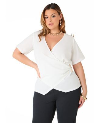 Plus Size Embellished Faux Wrap Women's Top