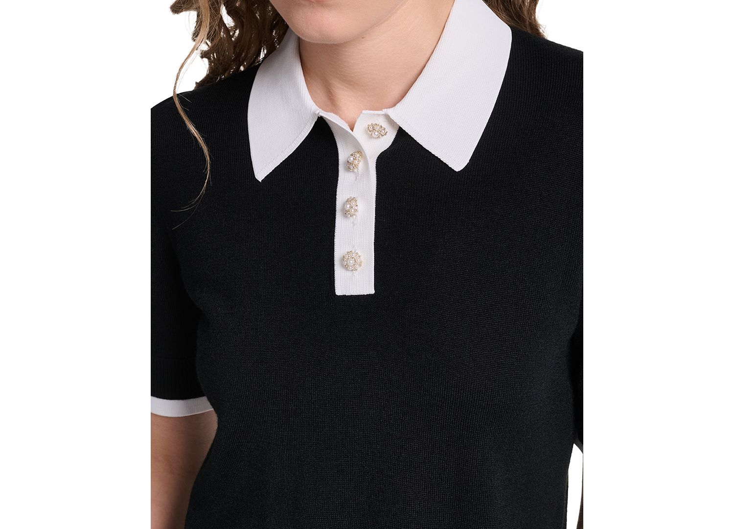 Petite Short-Sleeve Contrast Collar Sweater