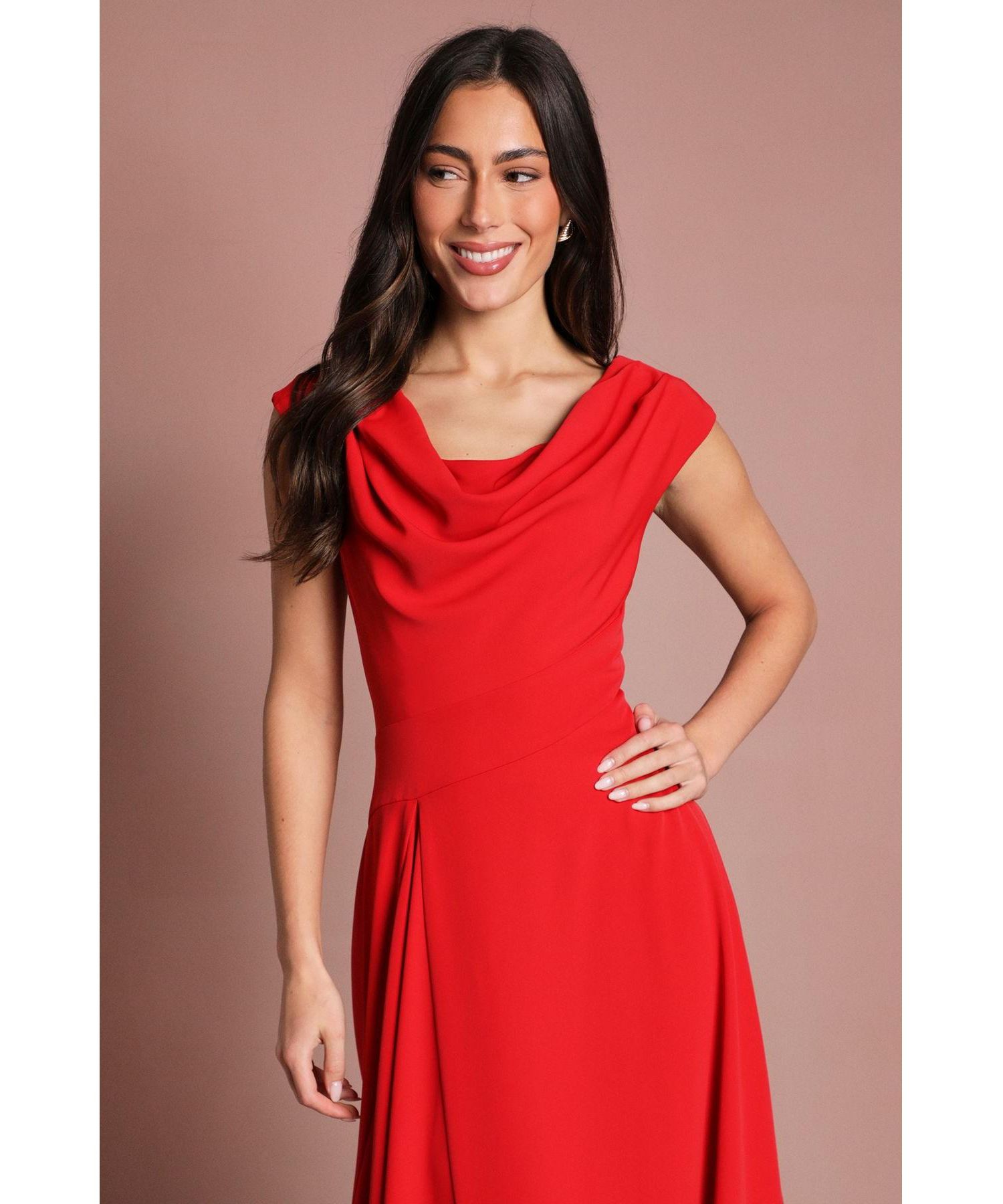 Women's Off Shoulder Crepe Midi Dress