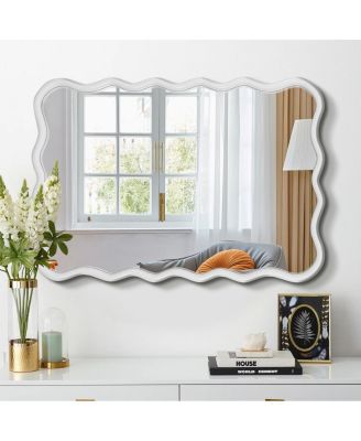 40" x 28" Wavy Solid Wood Wall Mirror, Modern Decorative Mirror for Living Room and Entryway