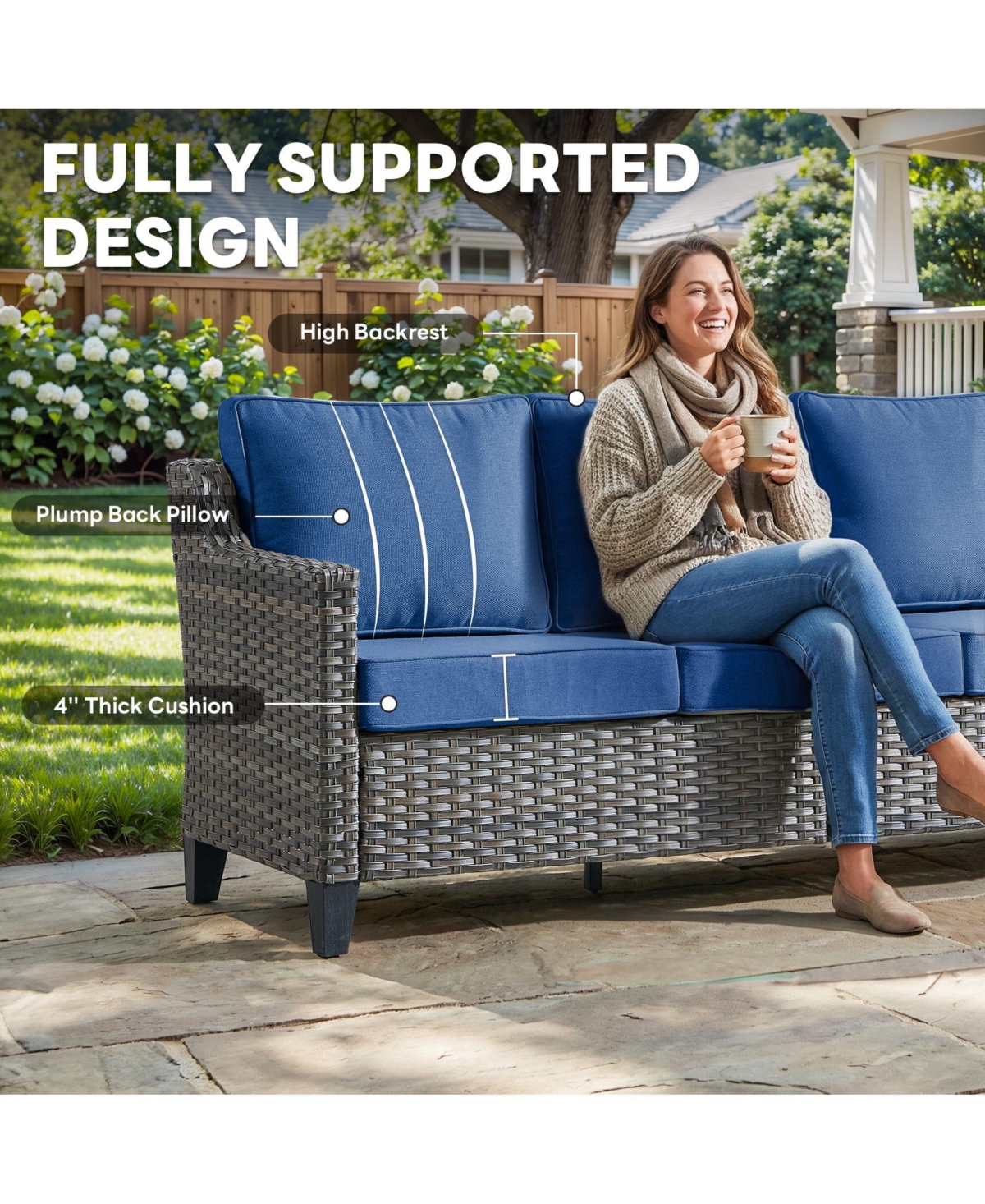 Pocassy Patio Furniture Set with Fire Pit Table, Swivel Chairs, Sofa, 4pcs Wicker Conversation Set for Deck Yard and Poolsid