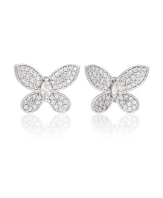 Sterling Silver Pave Cubic Zirconia Butterfly Stud Earrings