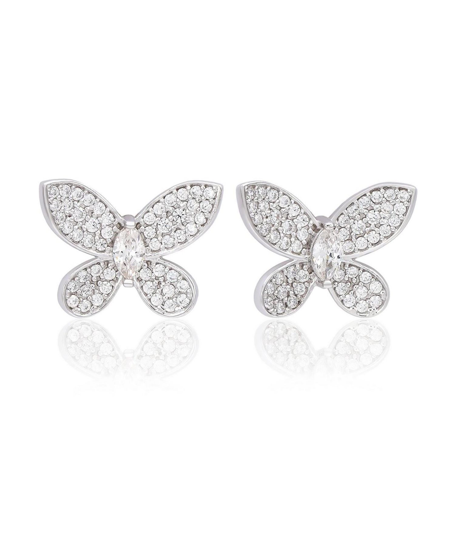 Sterling Silver Pave Cubic Zirconia Butterfly Stud Earrings