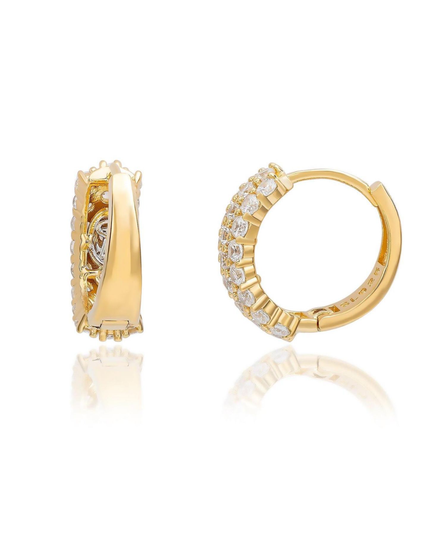 Sterling Silver Cubic Zirconia Pave Three-Row Huggie Hoop Earrings