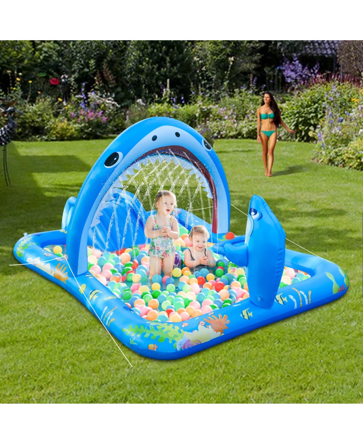 Aofar Inflatable Pool Water Slide Sprayers Ball Hoop Yard