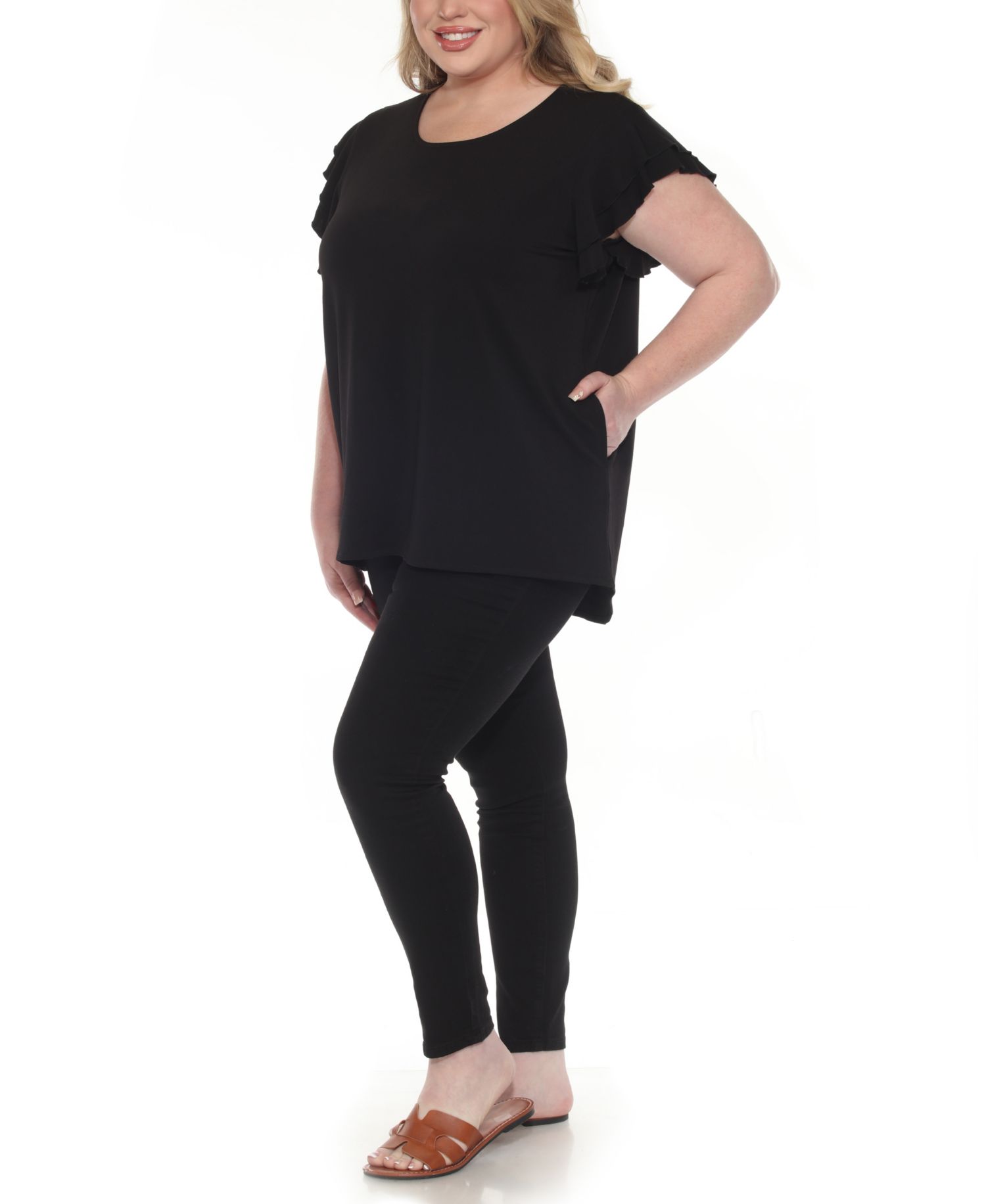 Plus Size Flutter-Sleeve Top and Scuba Pants Set