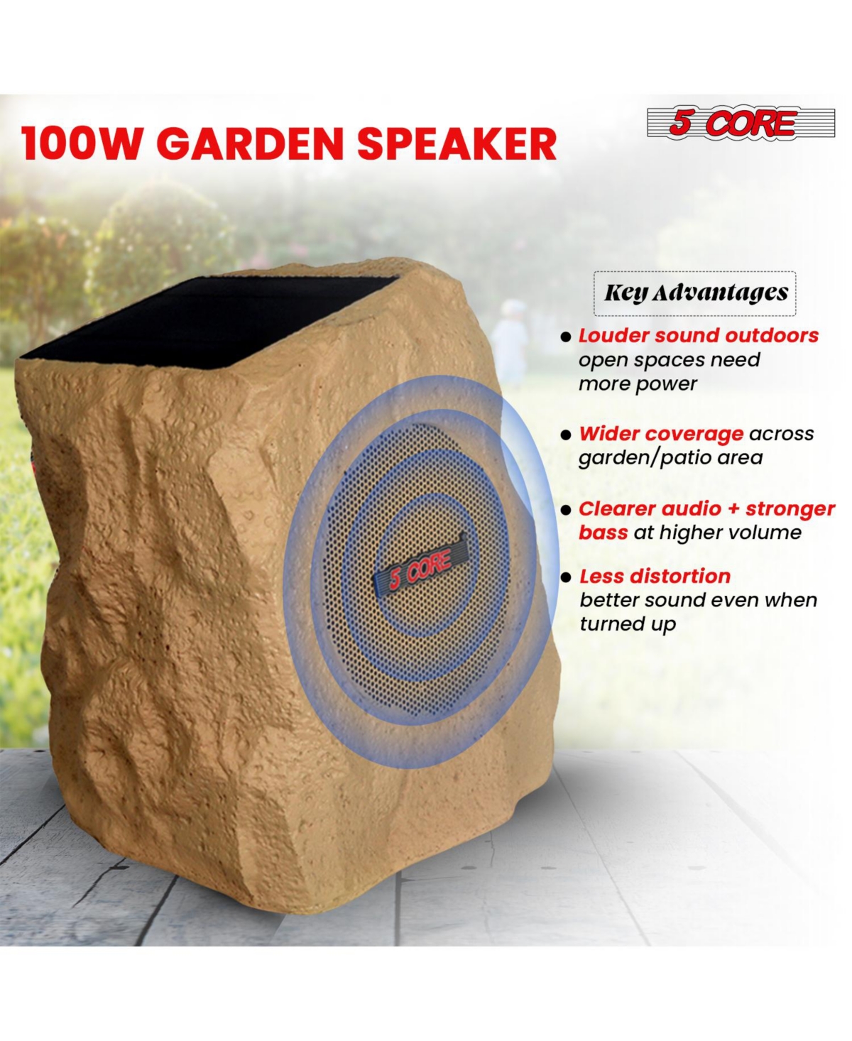 5 Core Outdoor Rock Speakers 100W Bluetooth Waterproof Landscape Speaker for Patio Pool Outdoor