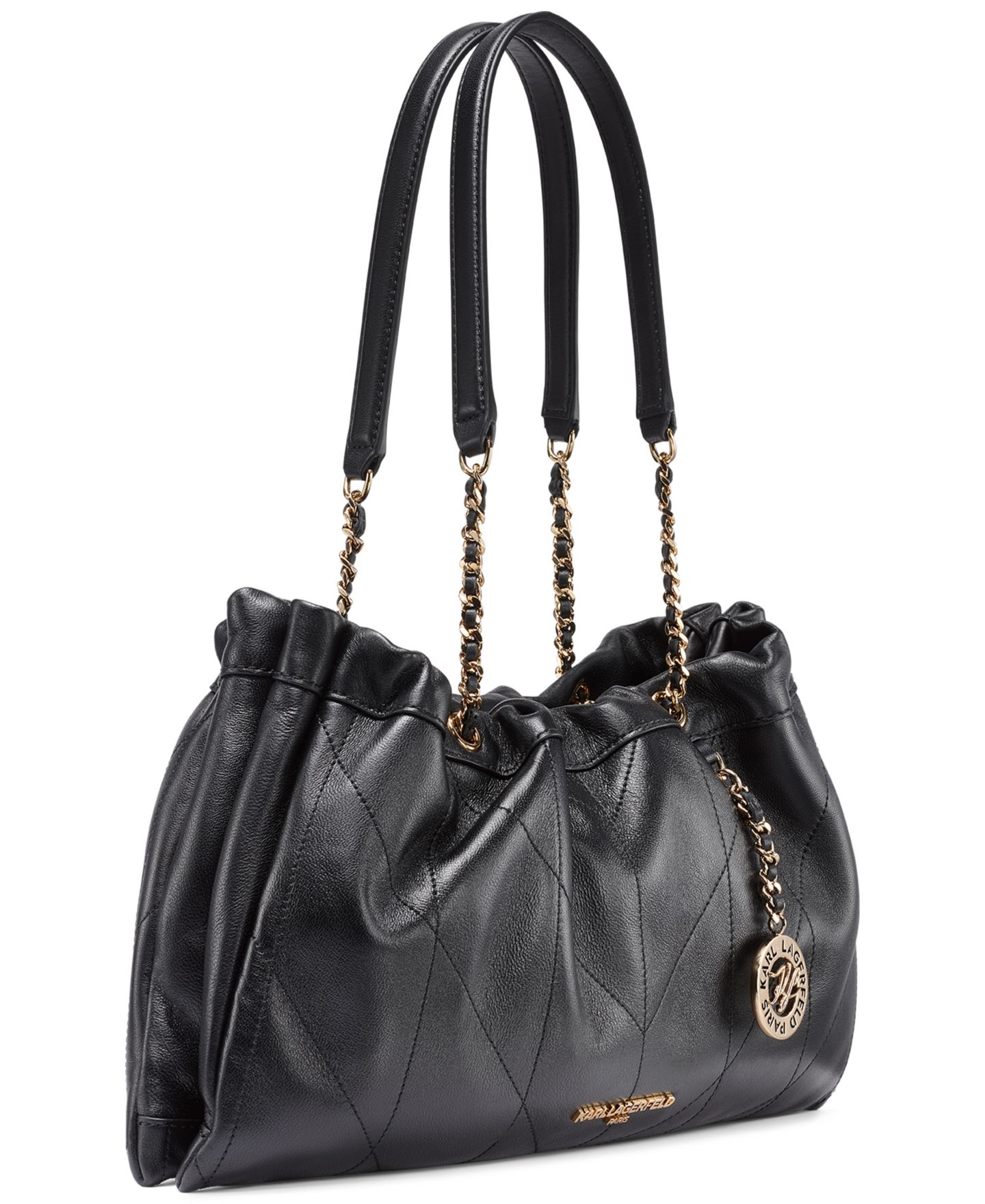 Женская сумка KARL LAGERFELD PARIS Amandine Leather Medium Shoulder Handbag, цвет: Чёрный / Золотой — фото 6