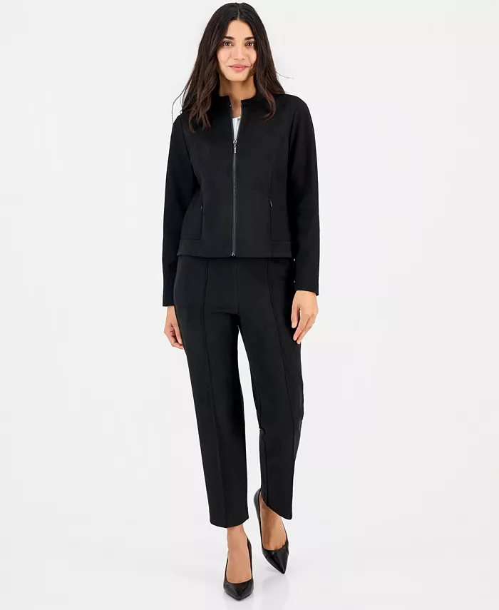 Petite Faux Suede Combo Zip Jacket - thumbnail 6