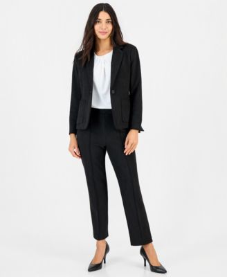 Petite Patch-Pocket Notch-Collar Stretch Blazer & Pull-On Pintuck Scuba Pants