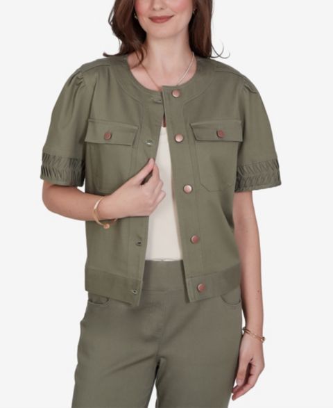 Женские куртки Ruby Rd. Petite Pleated Short-Sleeve Soft Denim Jacket
