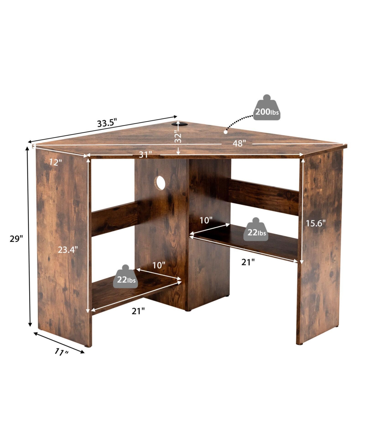 Gouun Triangle Corner Computer Desk with Storage Shelf and Cable Management