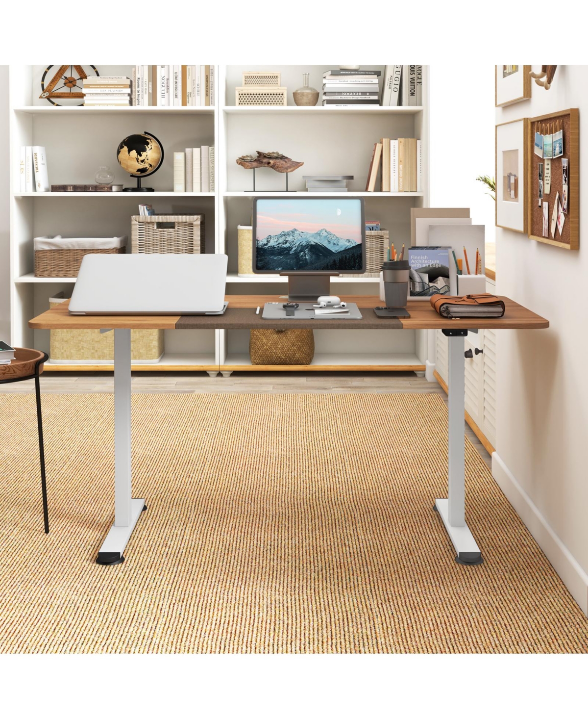 Gouun 55 in. Electric Sit-to-Stand Desk with Cable Management Hole and T-Leg Frame