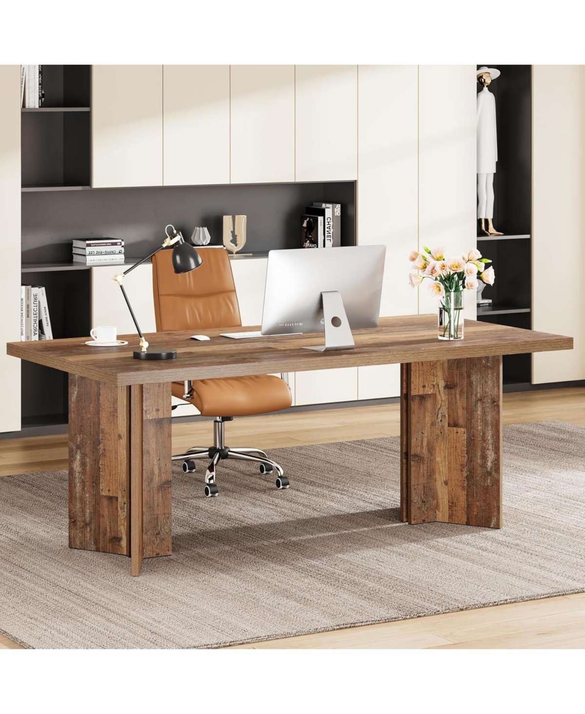 Tribesigns Executive Desk, Vintage Office Computer Desk with Large Tabletop, Farmhouse Wood Writing Conference Table Workstation