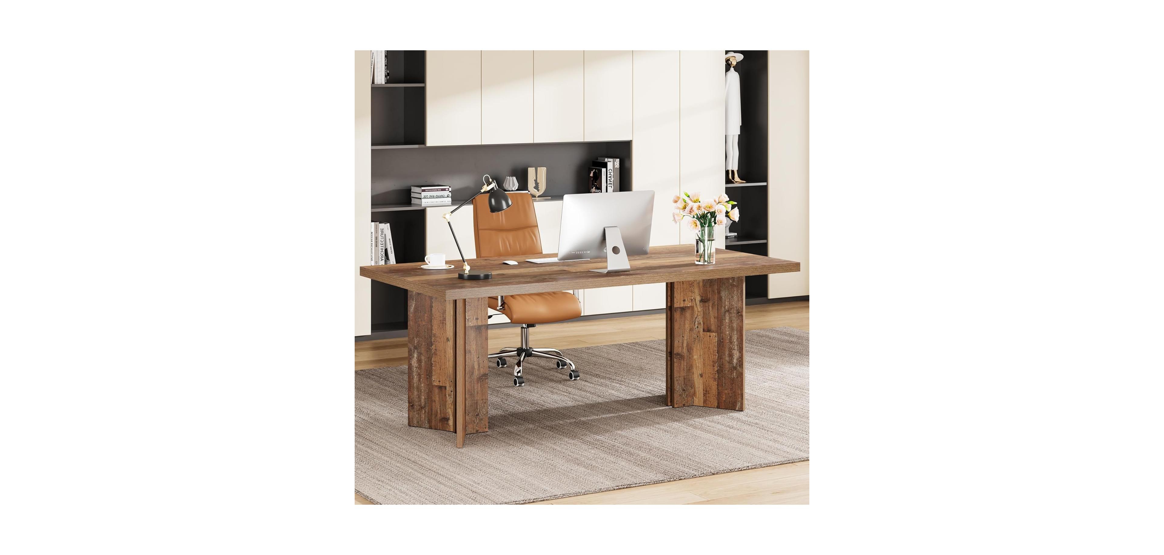 Tribesigns Executive Desk, Vintage Office Computer Desk with Large Tabletop
