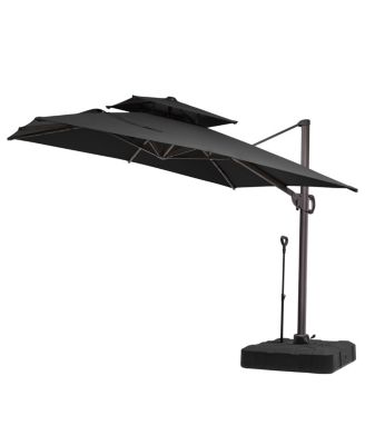 Outdoor Patio Double Top 9x11Feet Square Aluminum Cantilever Umbrella with Rod Wheel Base