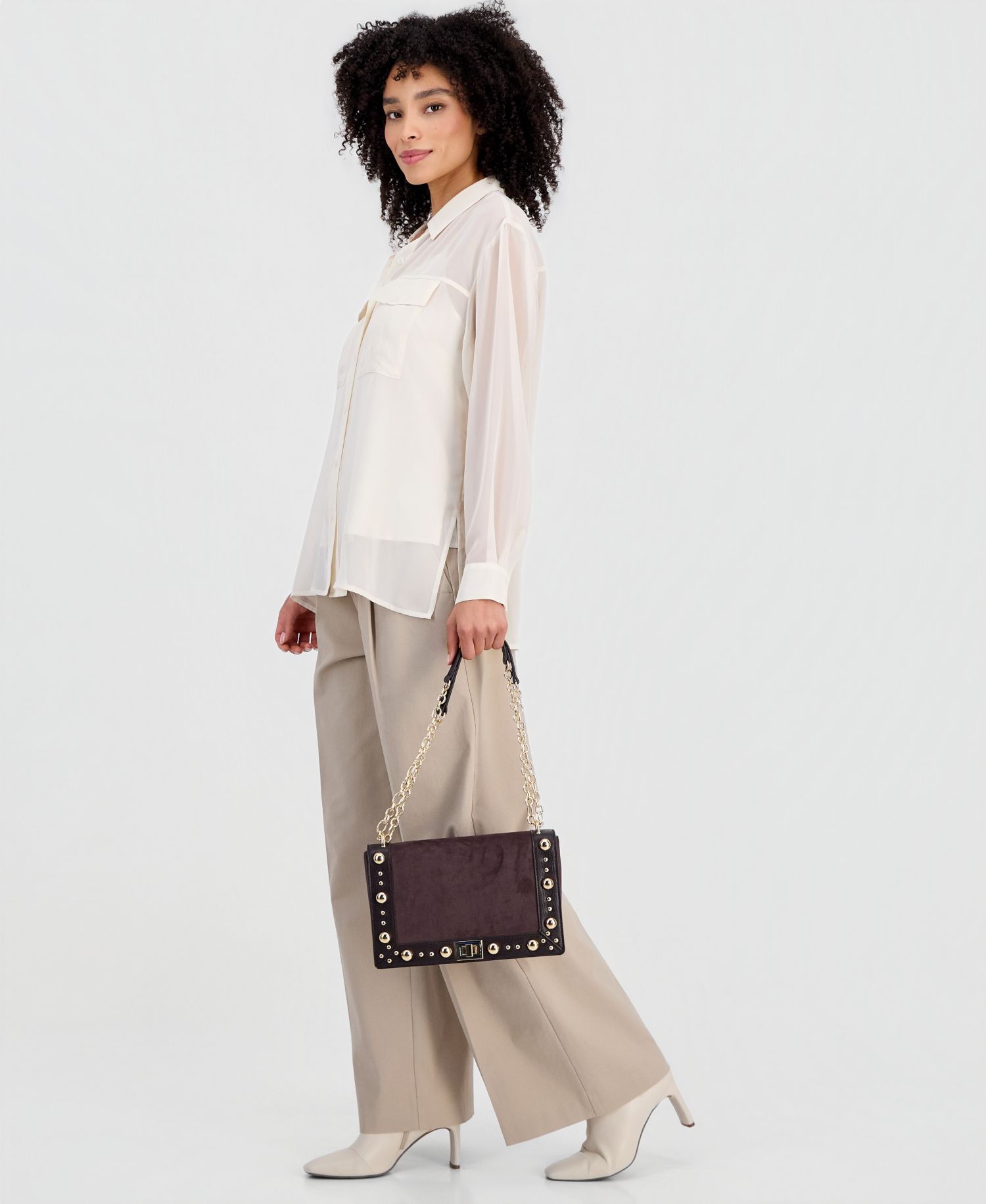 I.N.C International Concepts Ajae Faux-Suede Stud Shoulder Bag