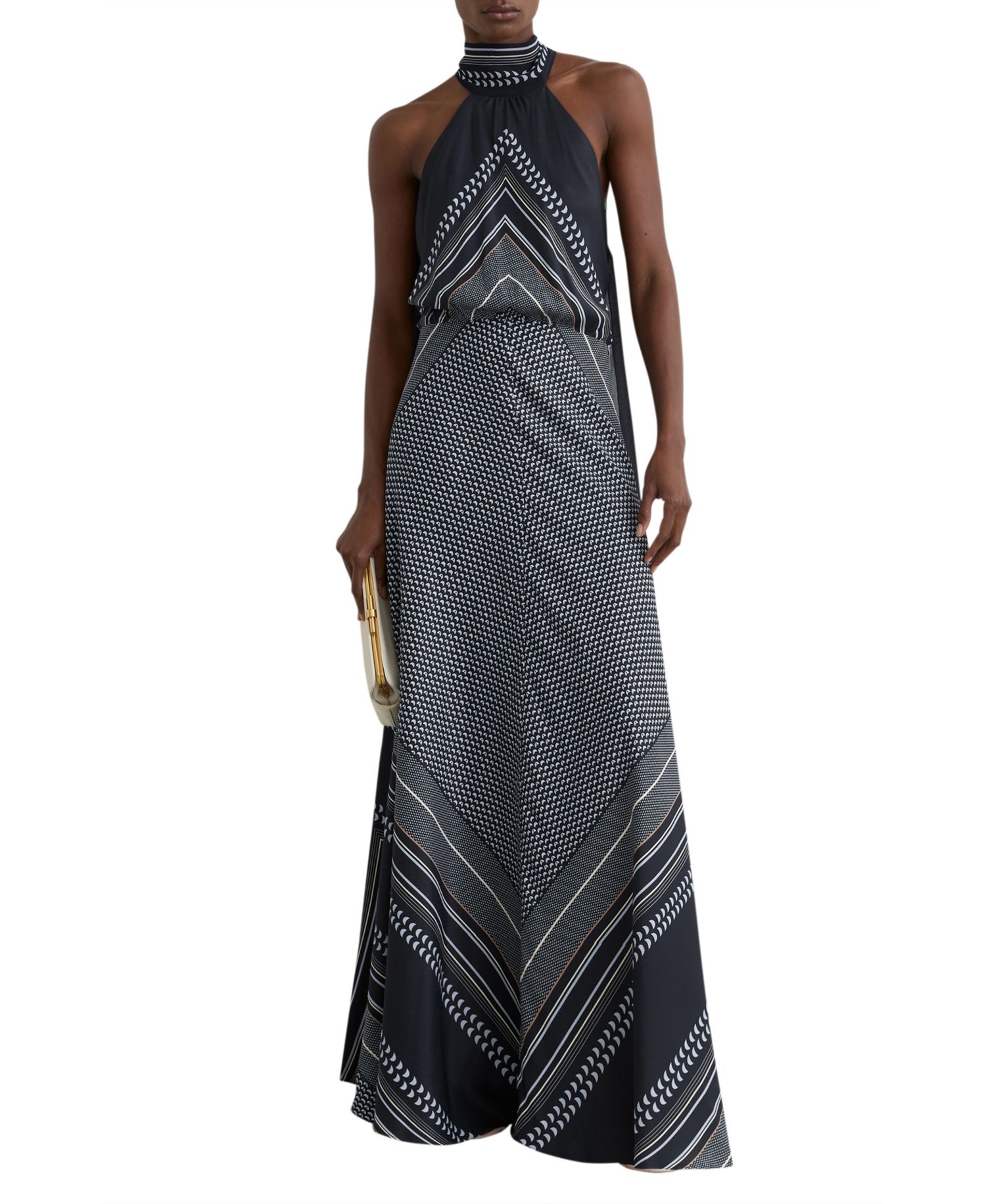 Women's Scarf-Print Tie-Neck Maxi Dress