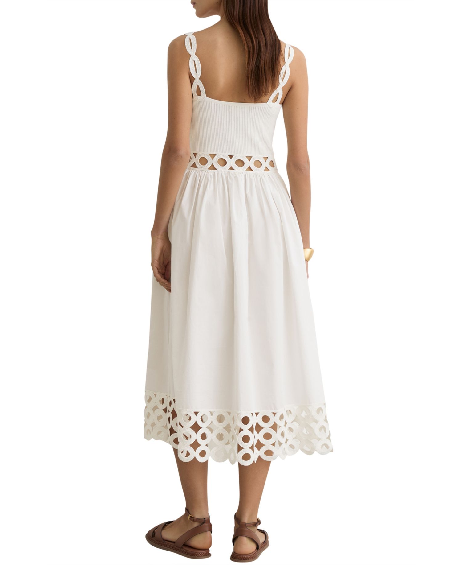 Women's Rib-Knit Woven Mix Cut-Out Midi Dress