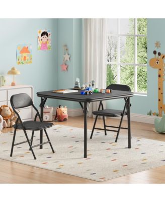 3-Piece Kids Folding Table and Chairs Set – PU Cushioned Square Table, Durable Metal Frame, Portable, Space-Saving, Ideal for Dining, Crafts