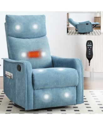 Heat Massage Manual Recliner Chair with Rocker and Swivel in Fabric for Living Room