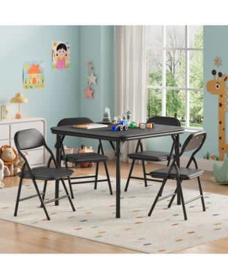 5-Piece Kids Folding Table and Chairs Set – PU Cushioned Square Table, Durable Metal Frame, Portable, Space-Saving, Ideal for Dining, Crafts