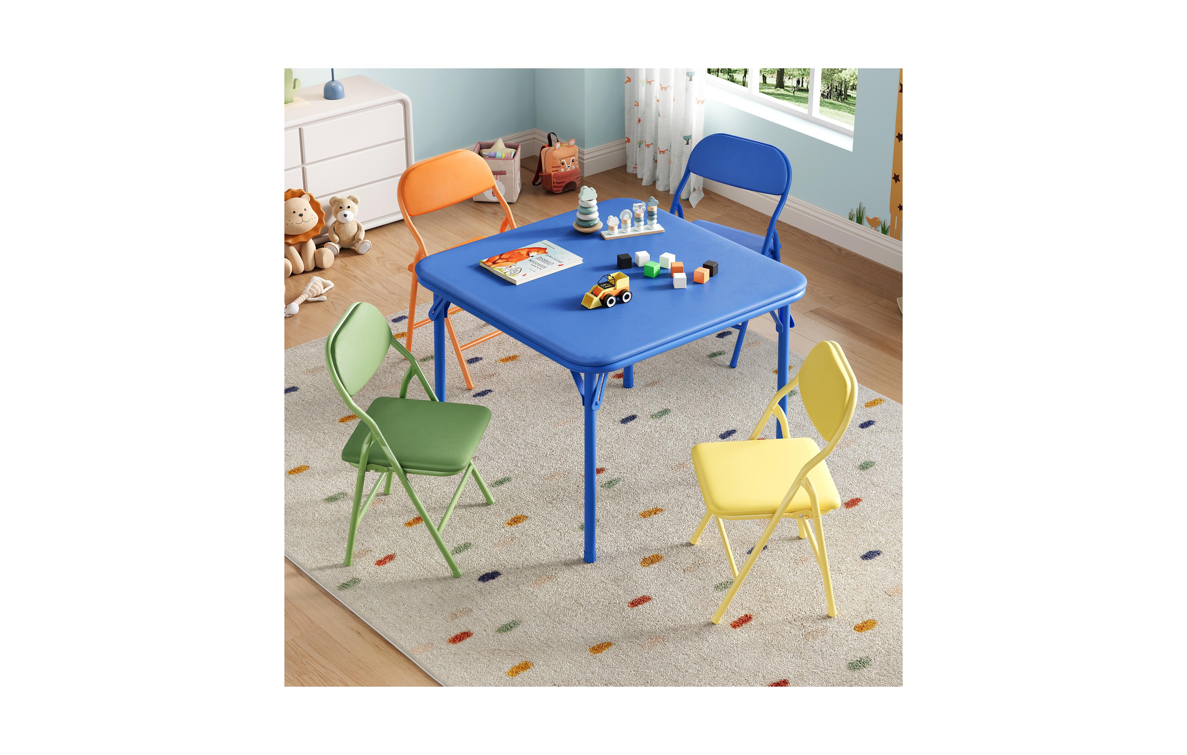 homfan 5-Piece Kids Folding Table and Chairs Set – Pu Cushioned Square Table, Durable Metal Frame, Portable, Space-Saving, Ideal for Dining, Crafts