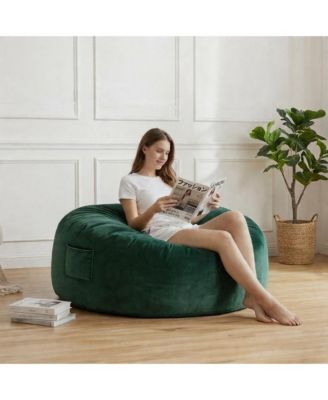 Round Bean Bag Chair Memory Foam Velvet Convertible Floor Sofa for Living Room Bedroom Comfy Reading Lounger