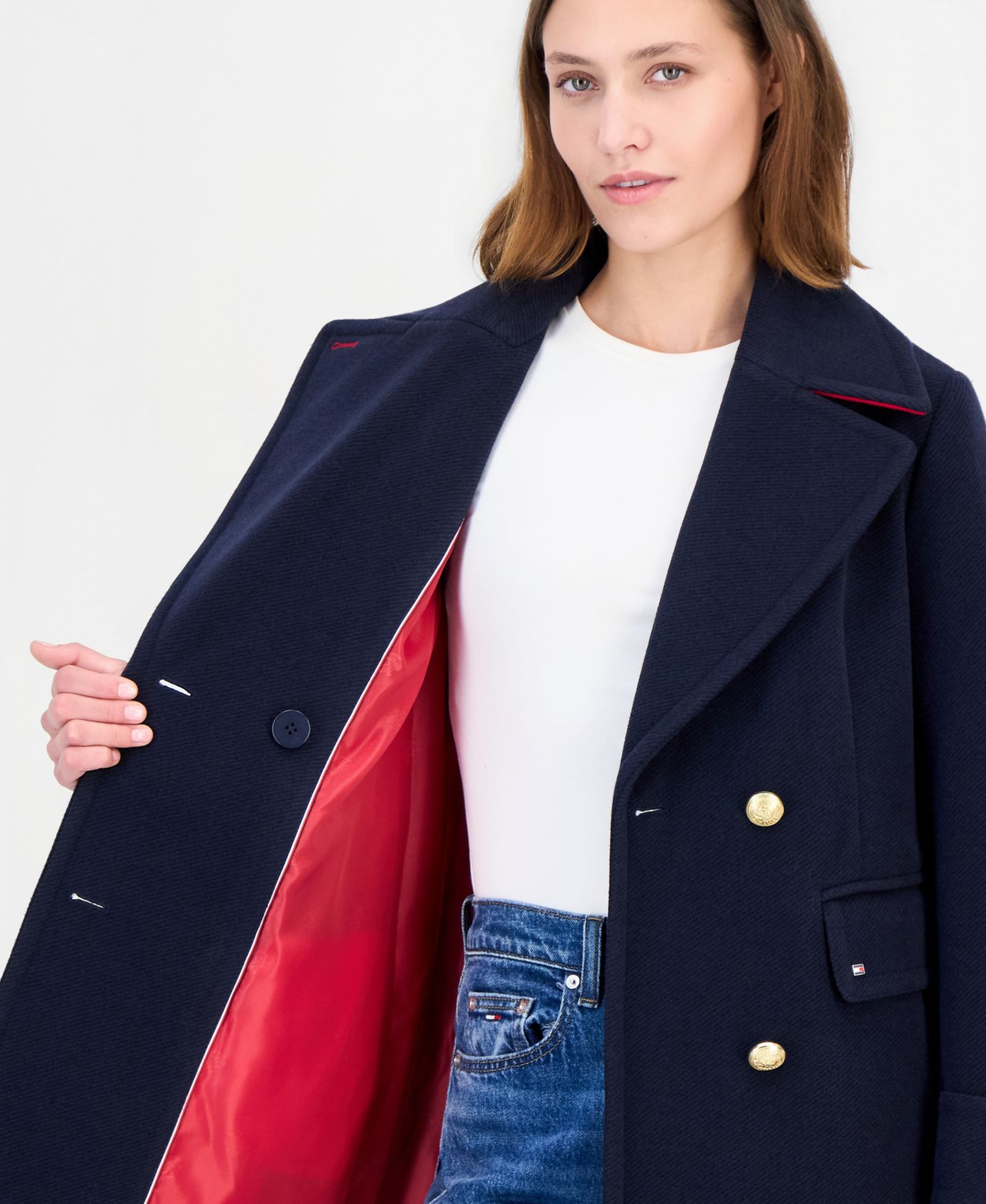 Женское пальто Tommy Hilfiger Double-Breasted Peacoat, цвет: Тёмно-синий — фото 3