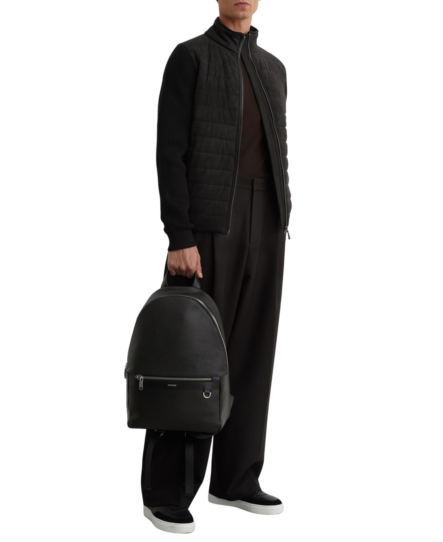 Мужская куртка REISS Bram Zip Through Funnel Quilted Hybrid, цвет: Чёрный — фото 1