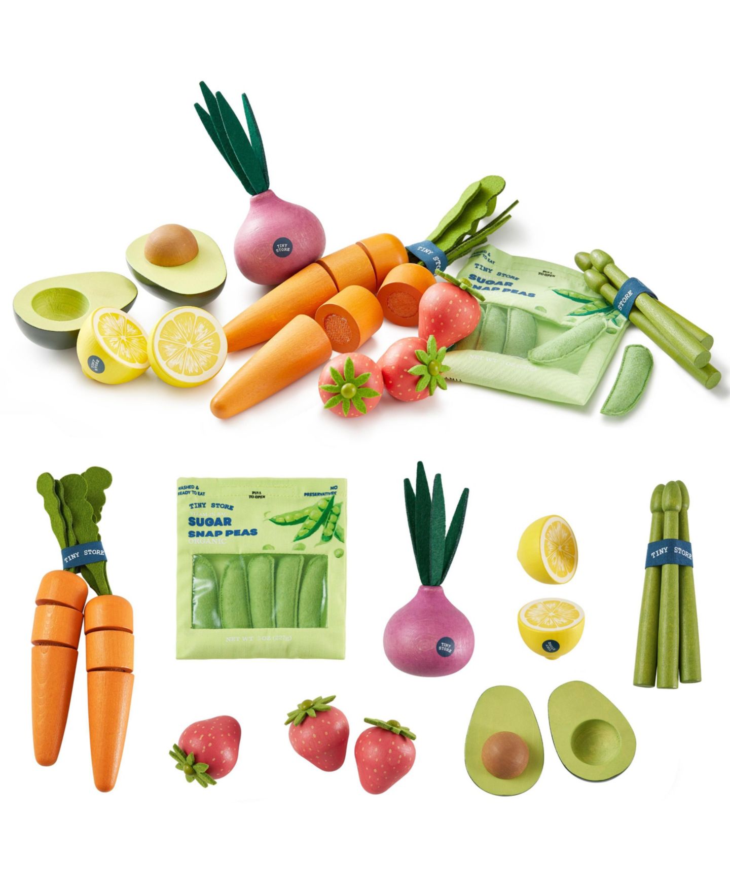 Детские игрушки Tiny Land Natural-Style Wooden 7-Piece Fruit & Veggie Play Set, Ages 2+ — фото 4
